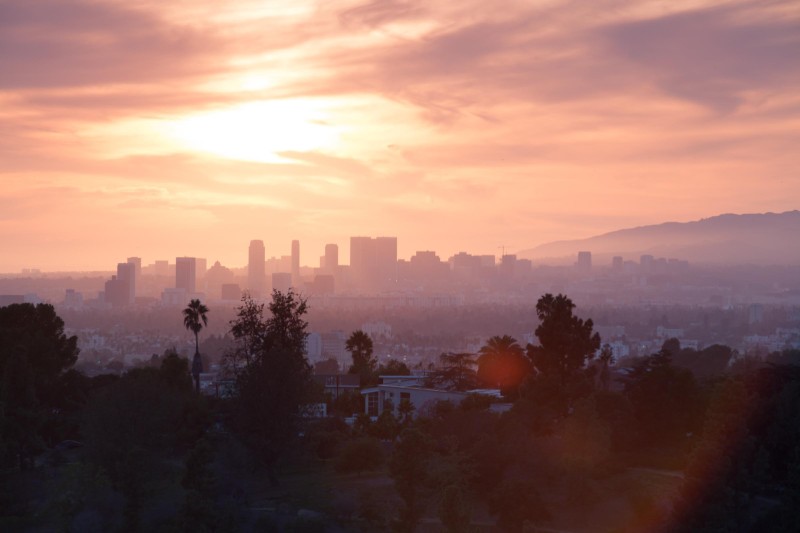 A photo of a sunset of Los Angeles