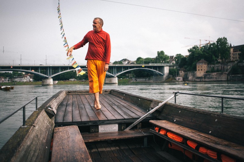 A photo of a ferry captain in Basel, Switzerland.